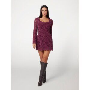 Lulu's Burgundy Lace Long Sleeve Dress